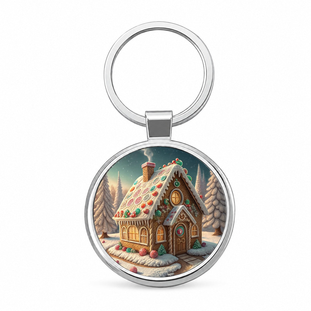Gingerbread House Christmas Round Metal Keychain