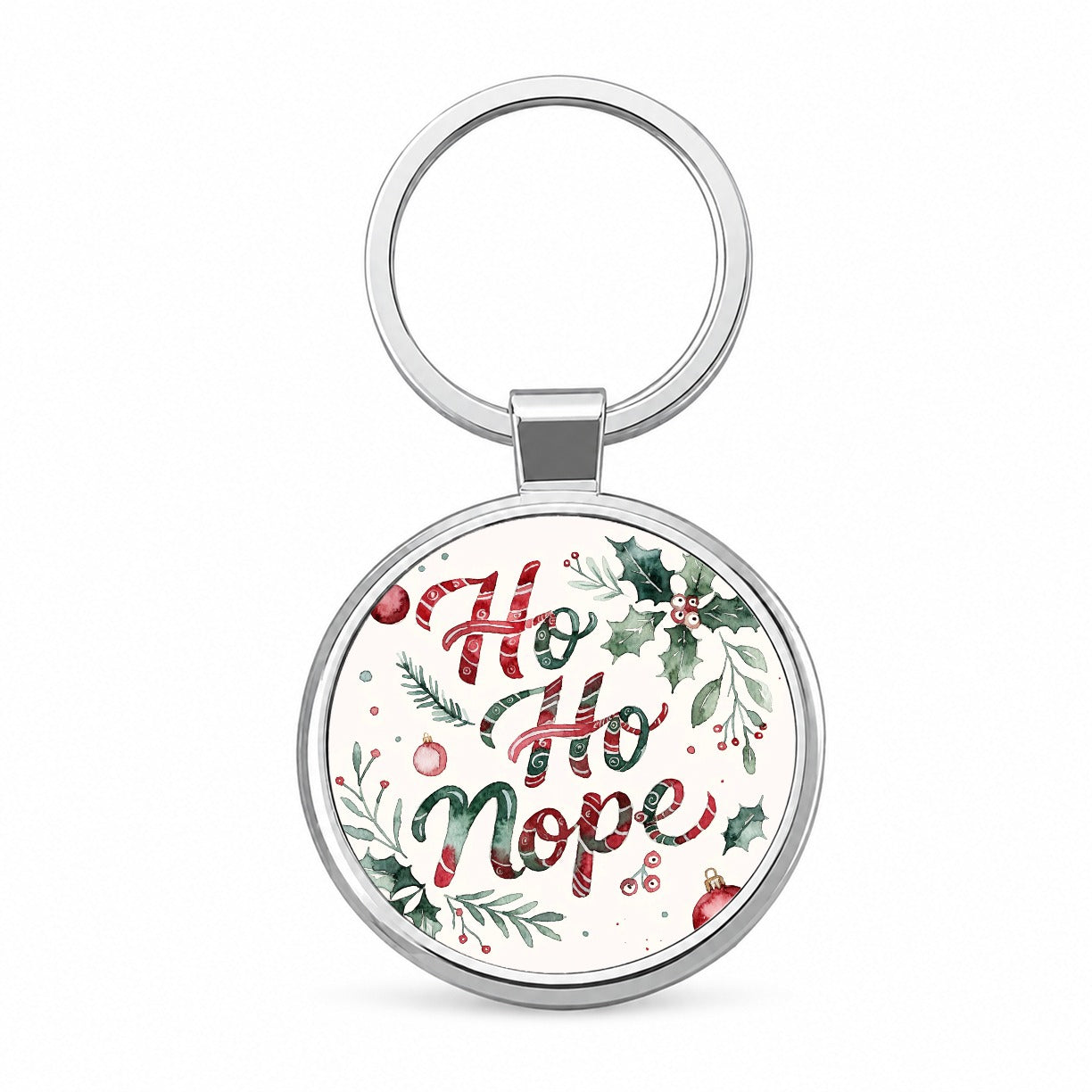 Ho Ho Nope Christmas Funny Red Green Round Metal Keychain