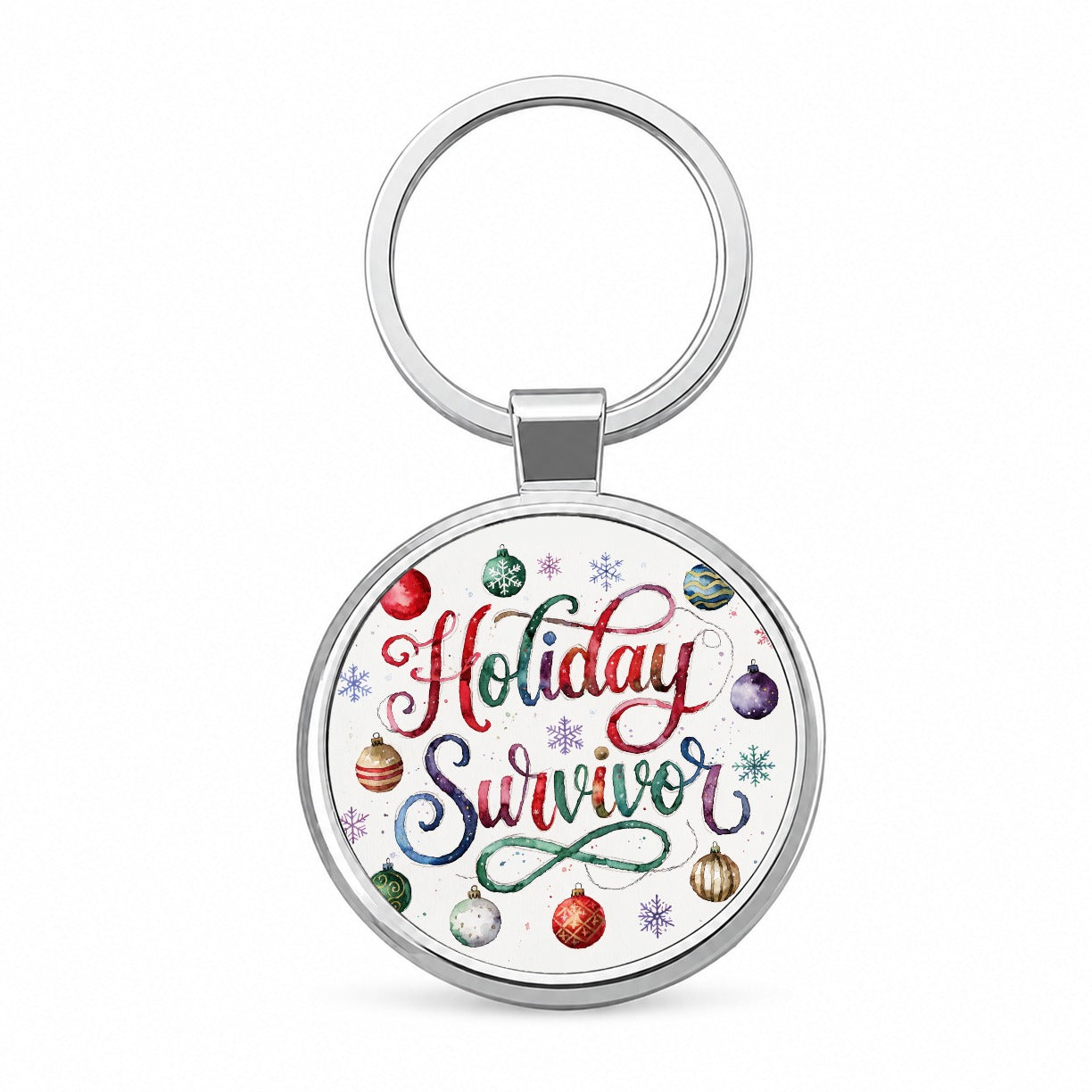 Holiday Survivor Christmas Funny Round Metal Keychain
