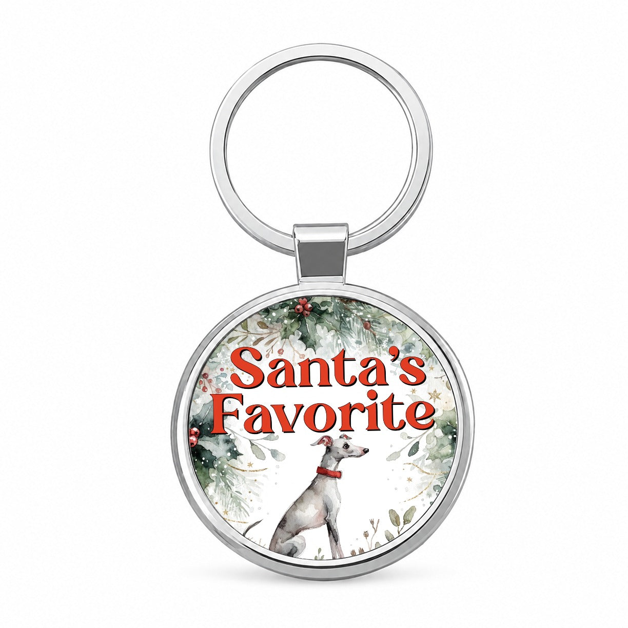 Italian Greyhound Dog Christmas Santa's Favorite Round Metal Keychain