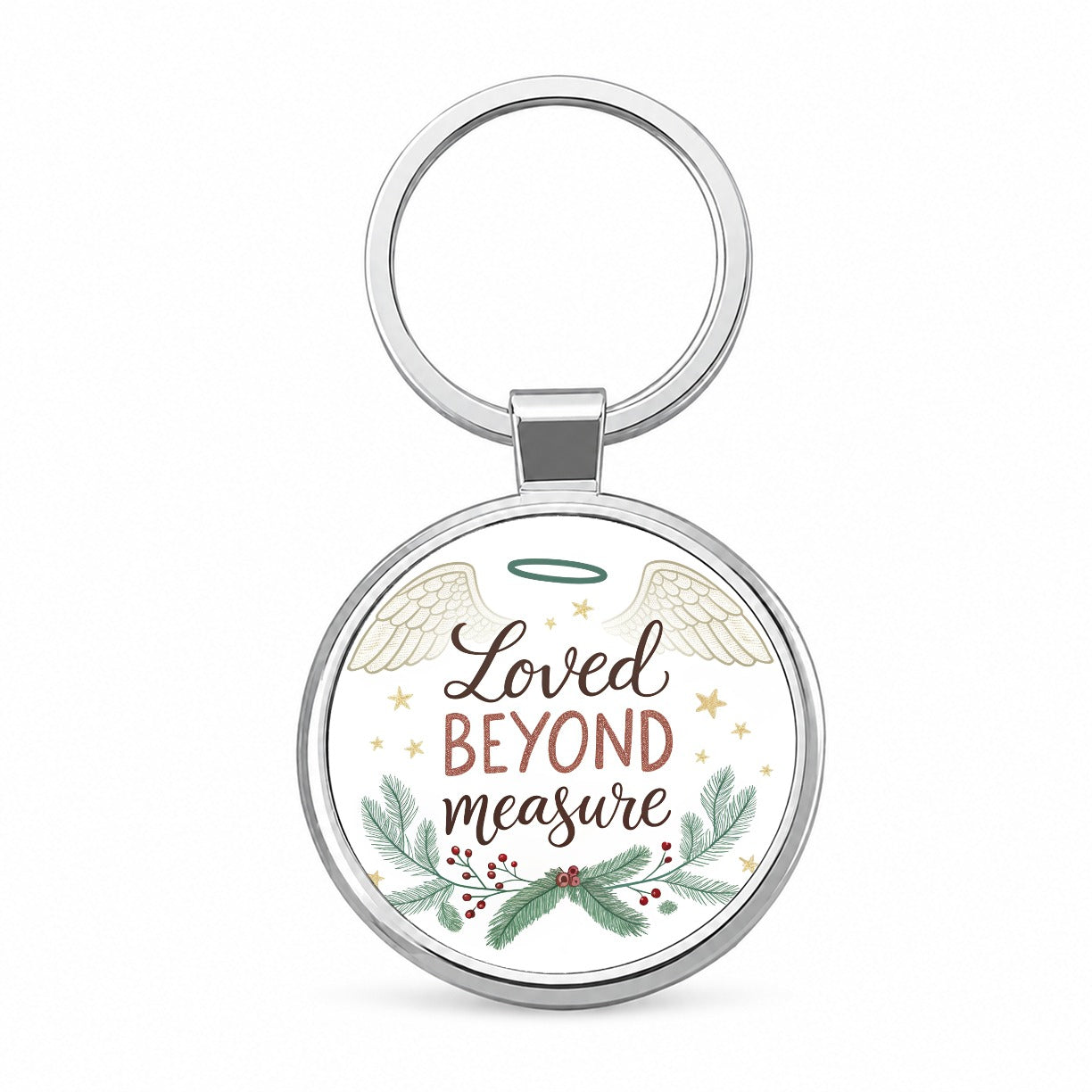 Loved Beyond Measure Christmas Halo Angel Round Metal Keychain