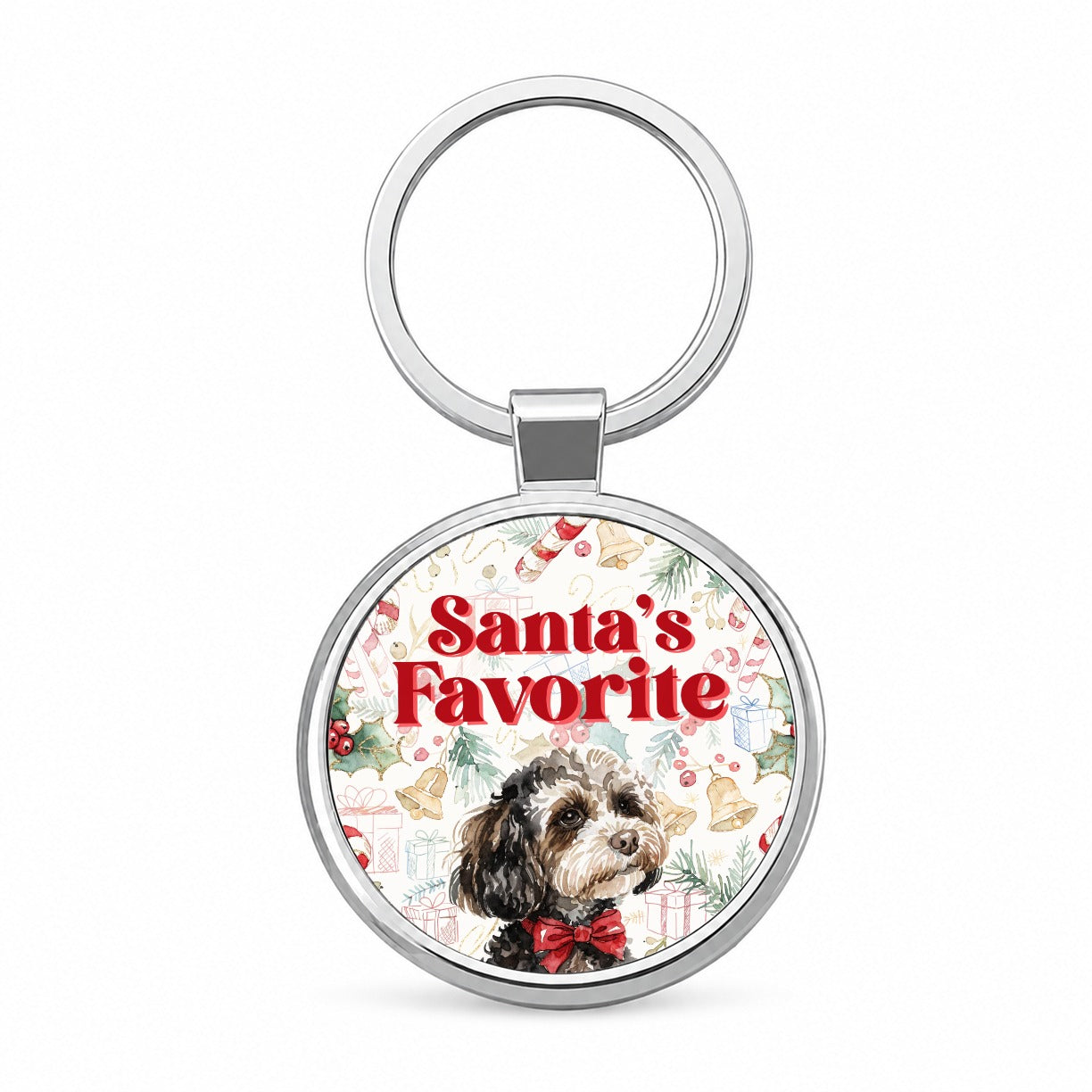 Maltipoo Dog Christmas Santa's Favorite Round Metal Keychain