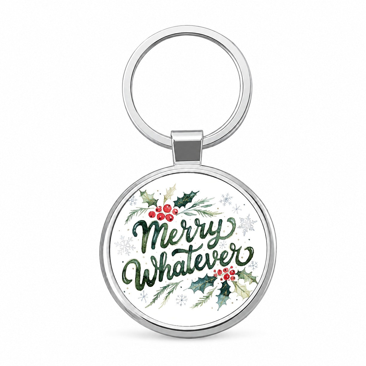 Merry Whatever Christmas Funny Green Round Metal Keychain