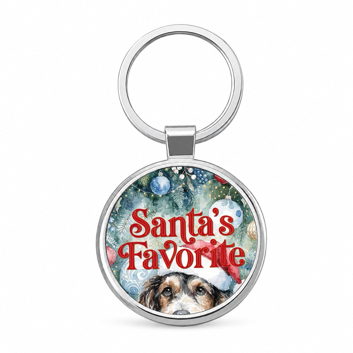 Mixed Breed Dog Christmas Santa's Favorite Round Metal Keychain