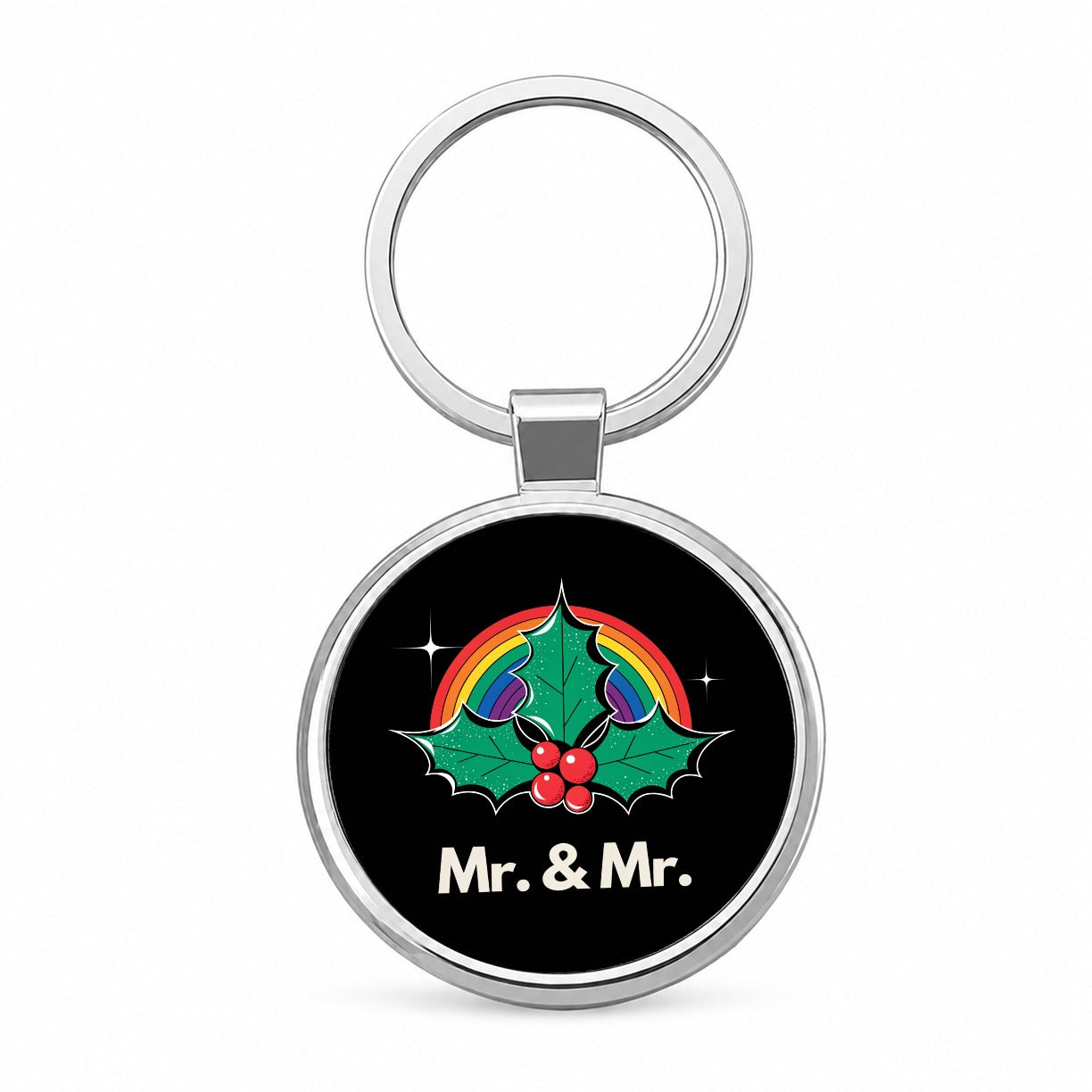 Mr and Mr Pride Gay Rainbow Christmas Round Metal Keychain