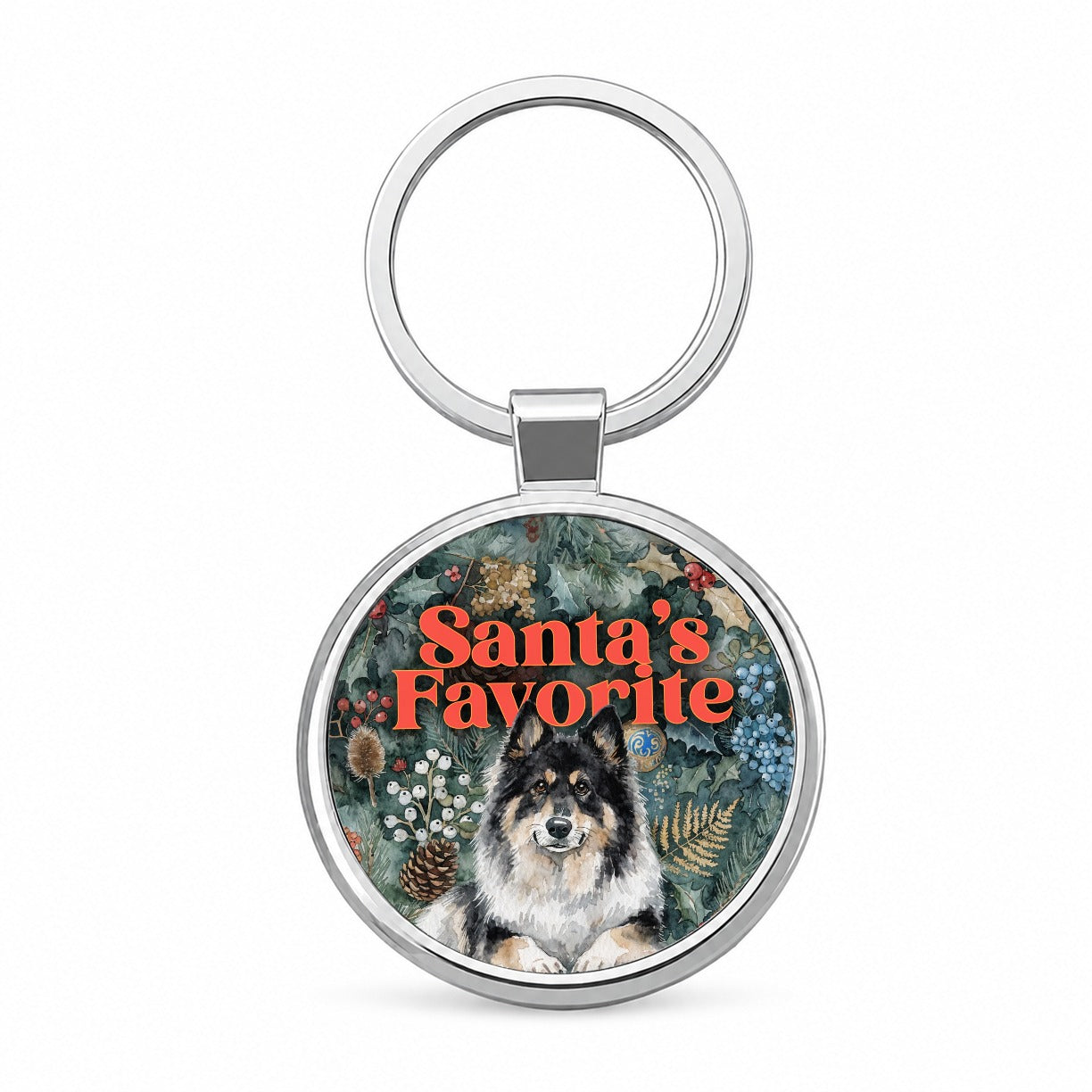 Norwegian Elkhound Dog Christmas Santa's Favorite Round Metal Keychain