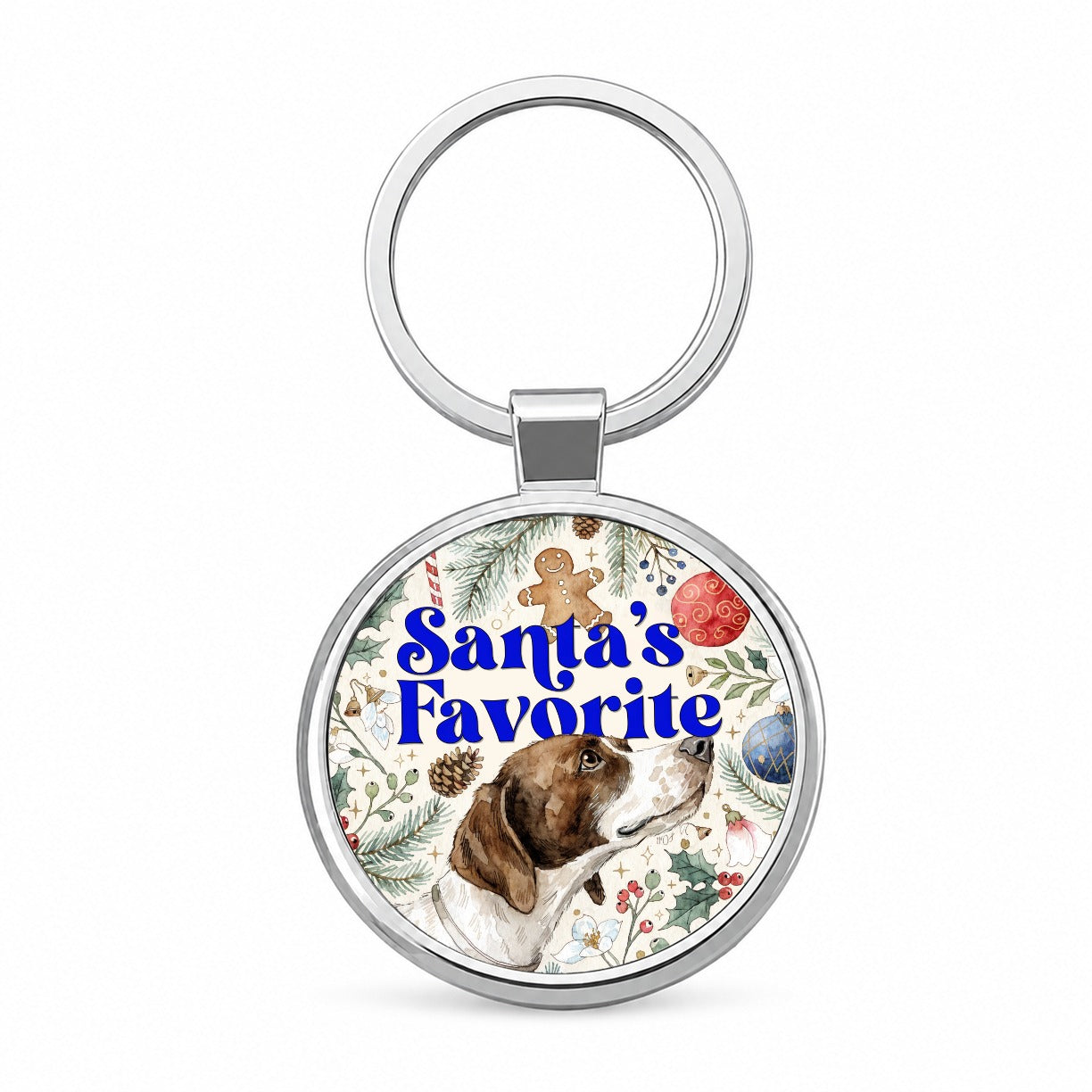 Pointer Dog Christmas Santa's Favorite Round Metal Keychain