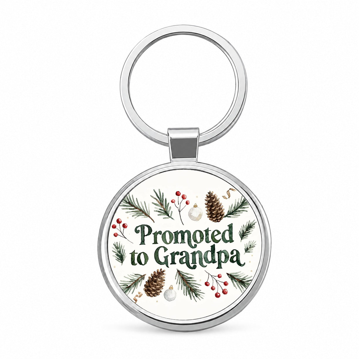 Promoted To Grandpa Christmas Round Metal Keychain