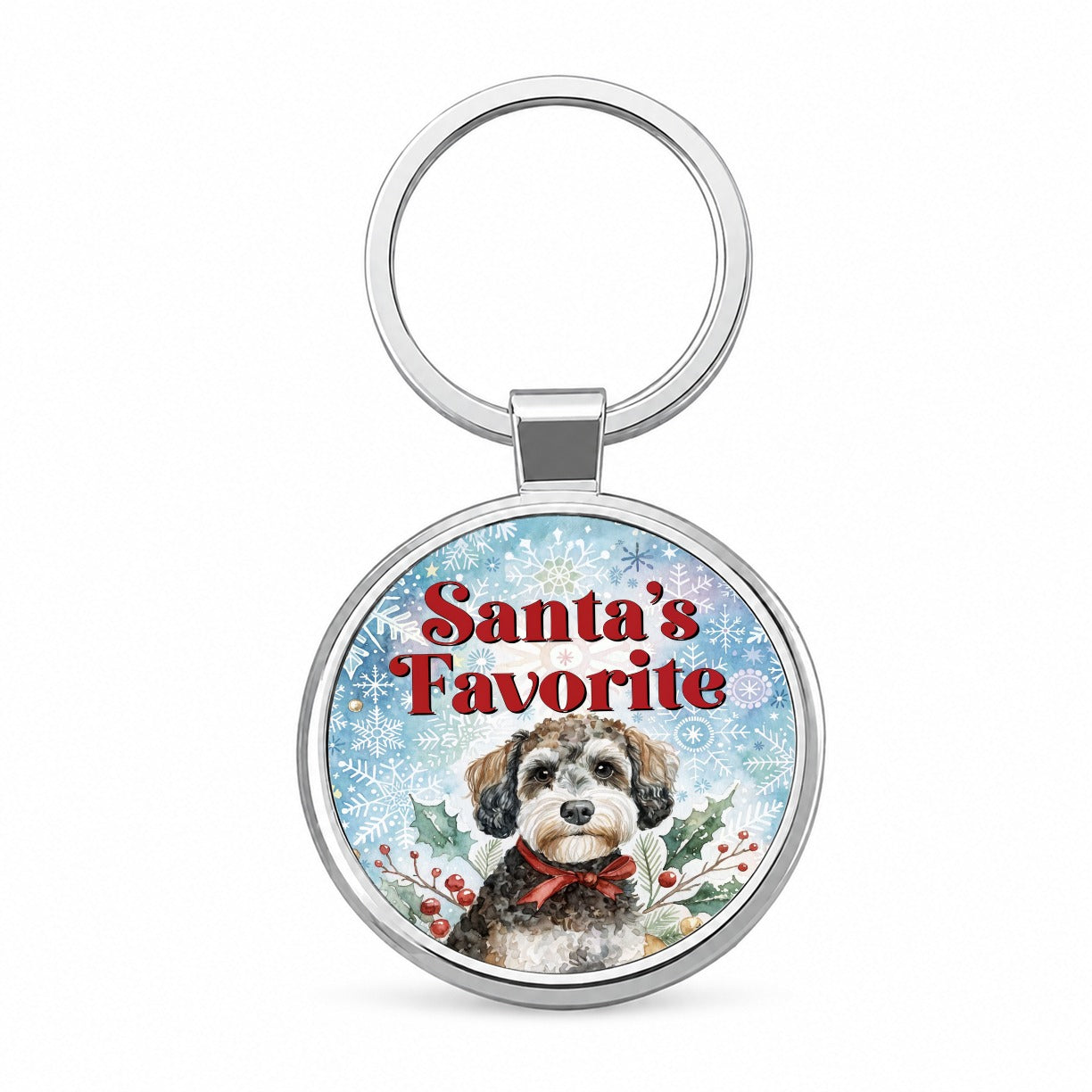Schnoodle Dog Christmas Santa's Favorite Round Metal Keychain
