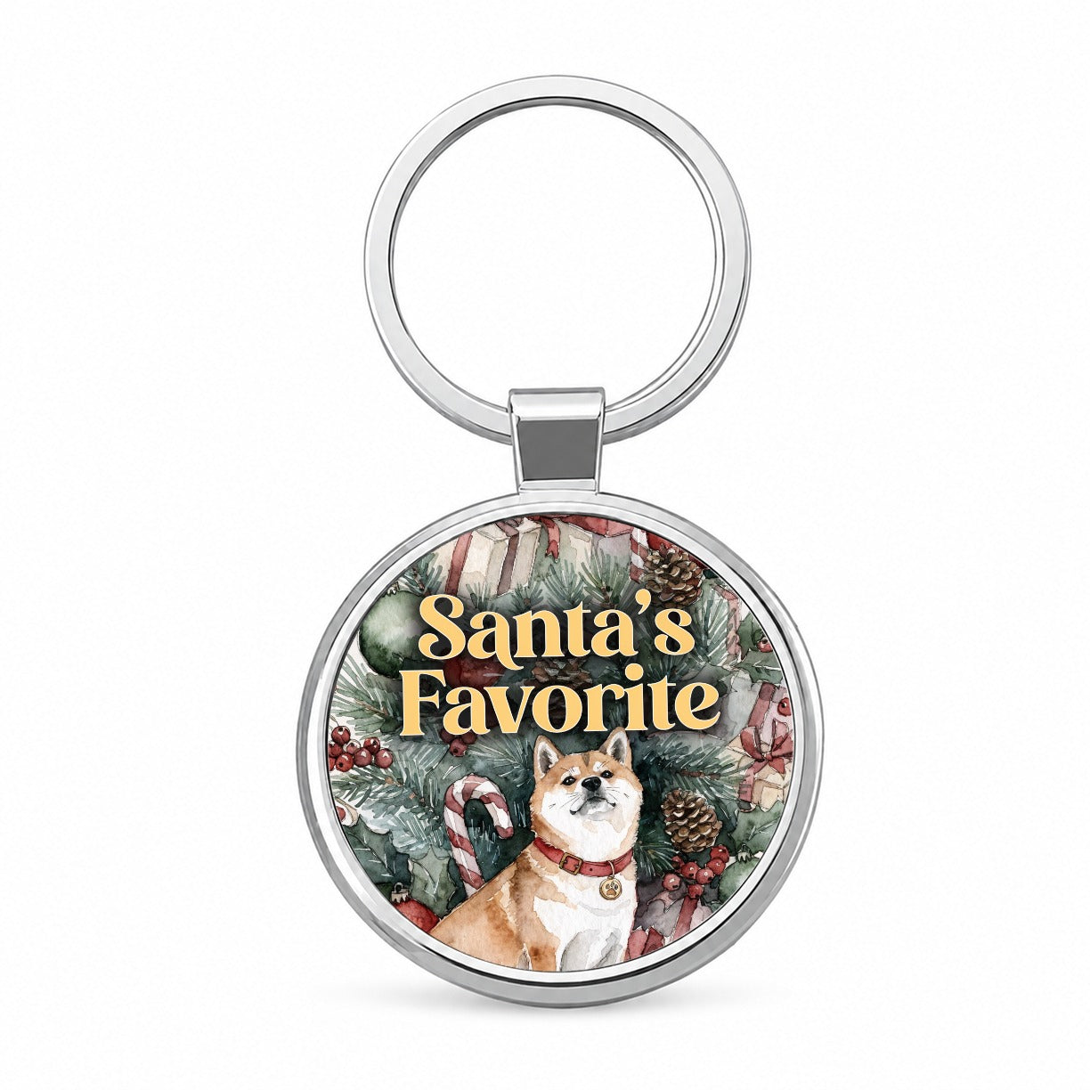 Shiba Inu Dog Christmas Santa's Favorite Round Metal Keychain