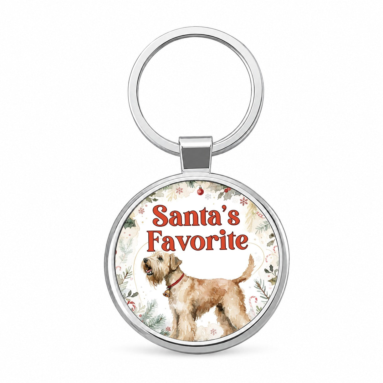 Soft Coated Wheaten Terrier Dog Christmas Santa's Favorite Round Metal Keychain