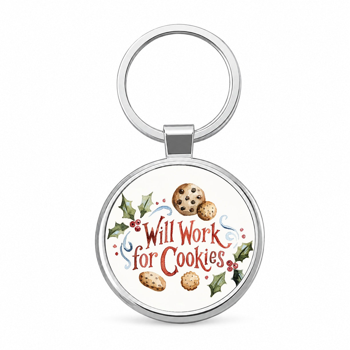 Will Work For Cookies Christmas Funny Round Metal Keychain