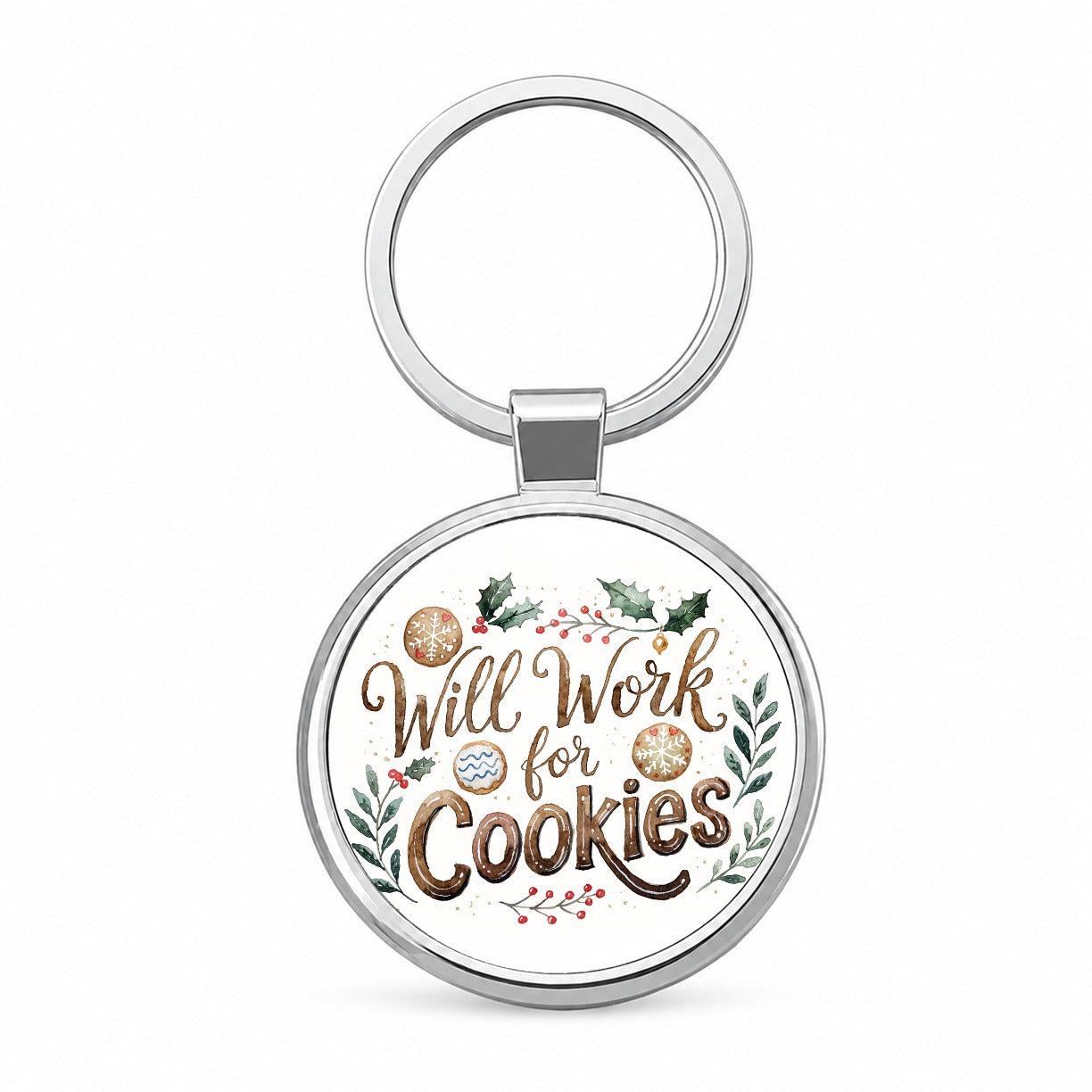 Will Work For Cookies Christmas Round Metal Keychain