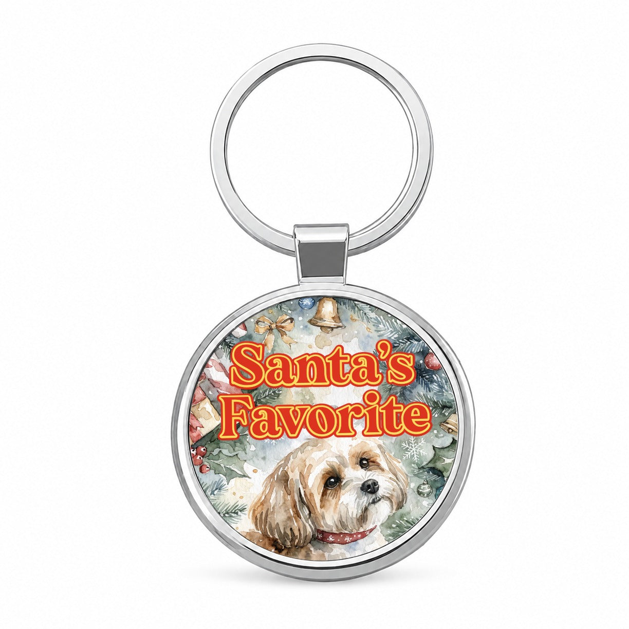 Yorkipoo Dog Christmas Santa's Favorite Round Metal Keychain