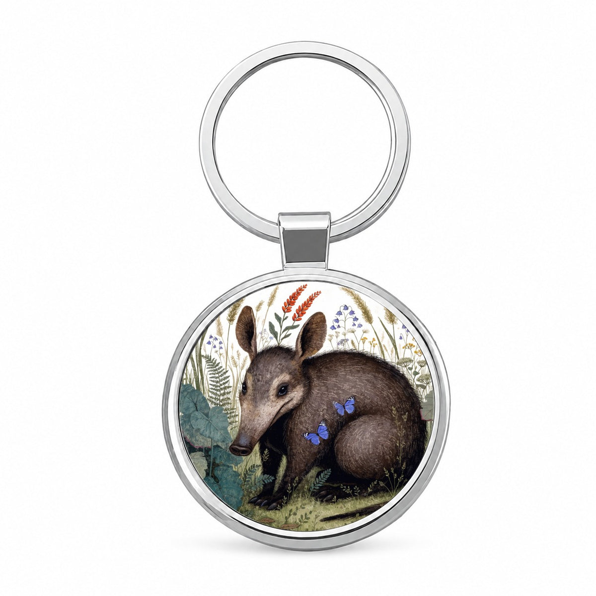 Aardvark African Wildflowers Round Metal Keychain