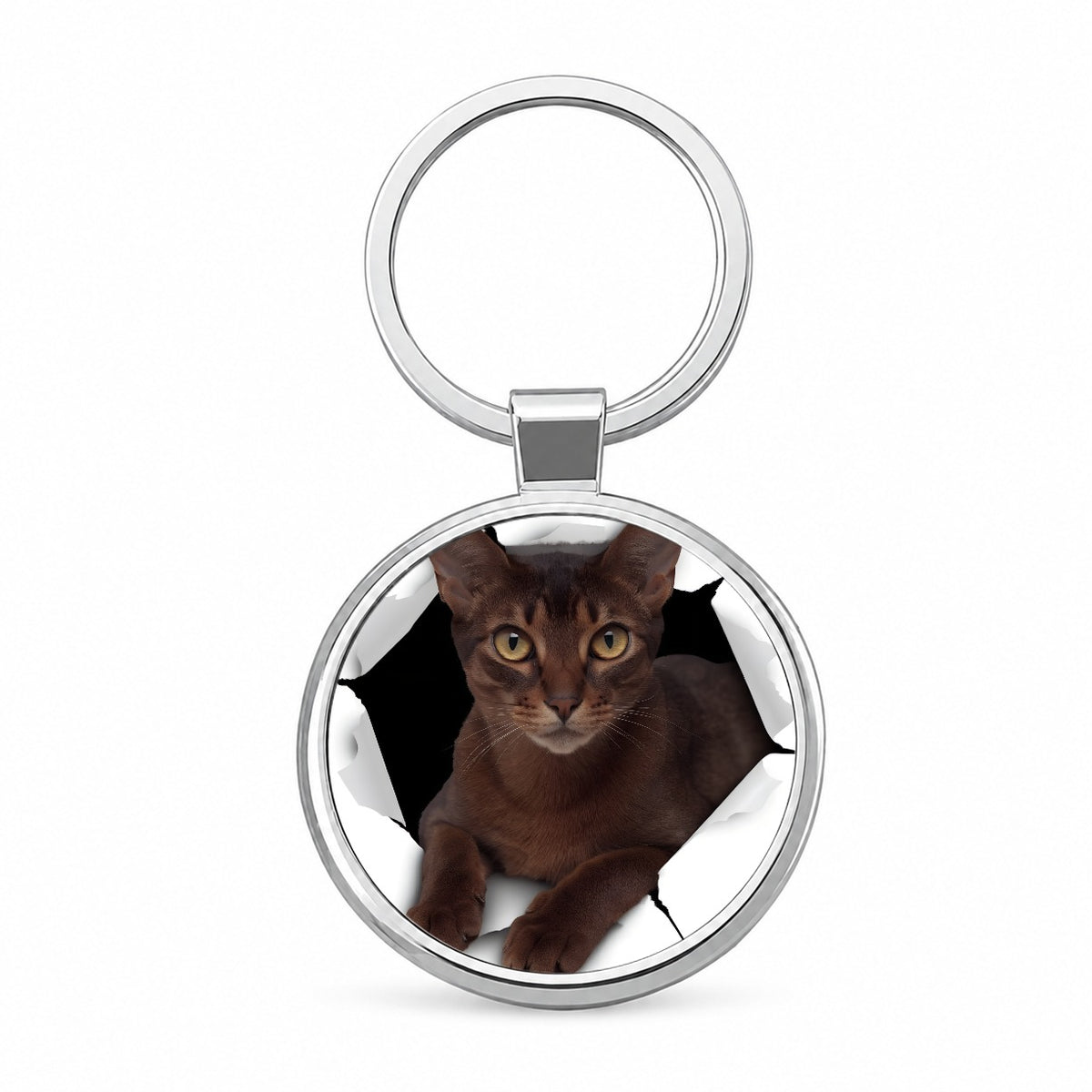 Abyssinian Cat Breakout Round Metal Keychain