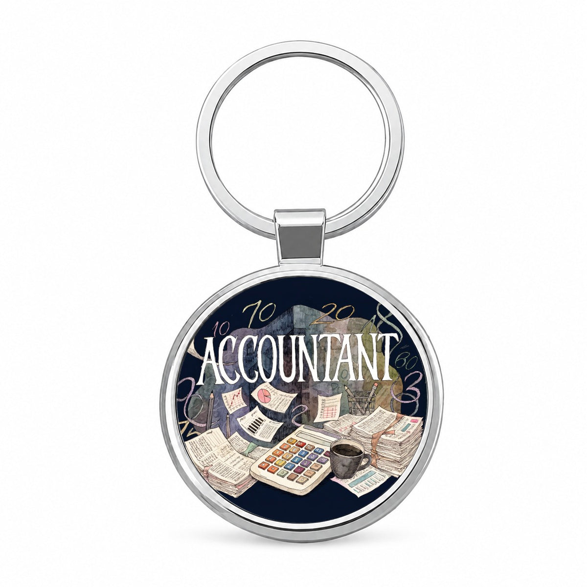 Accountant Accounting Bookkeeping Numbers Round Metal Keychain