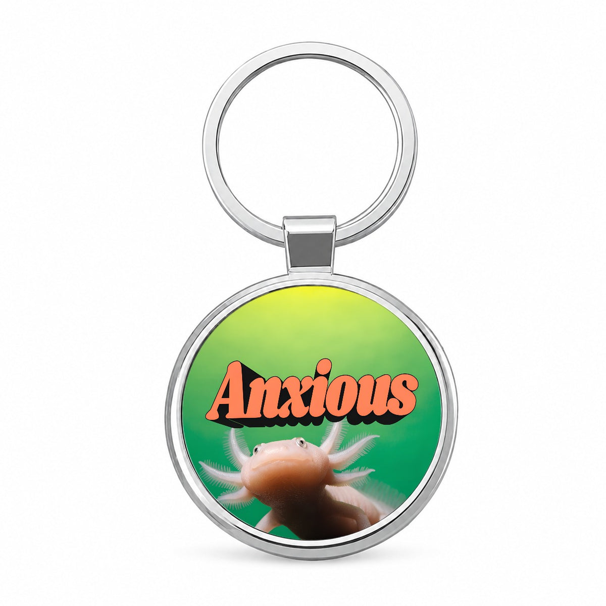 Anxious Axolotl Funny Round Metal Keychain