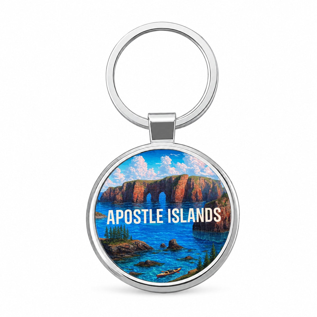 Apostle Islands Wisconsin Travel Round Metal Keychain