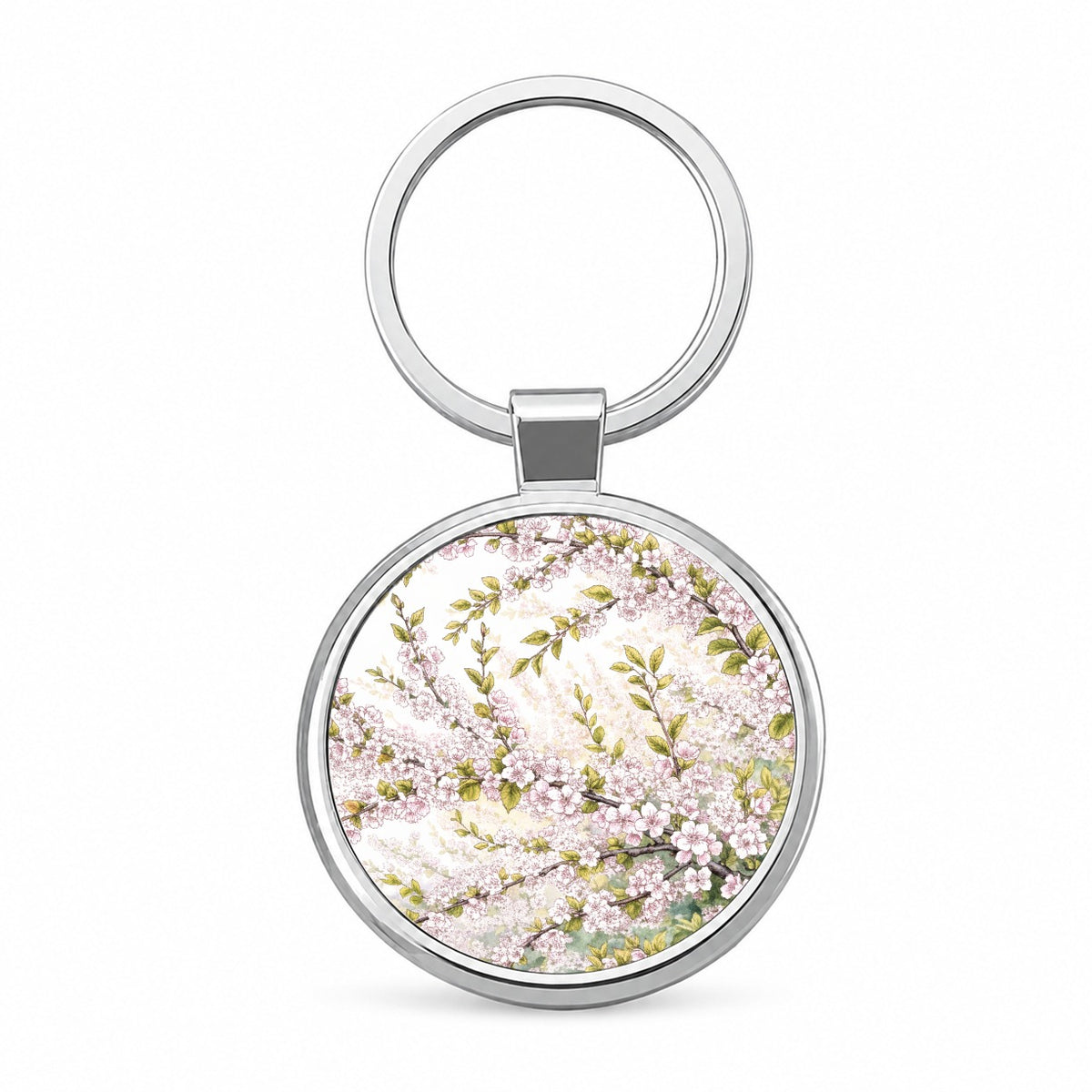 Apple Blossom Branches Round Metal Keychain