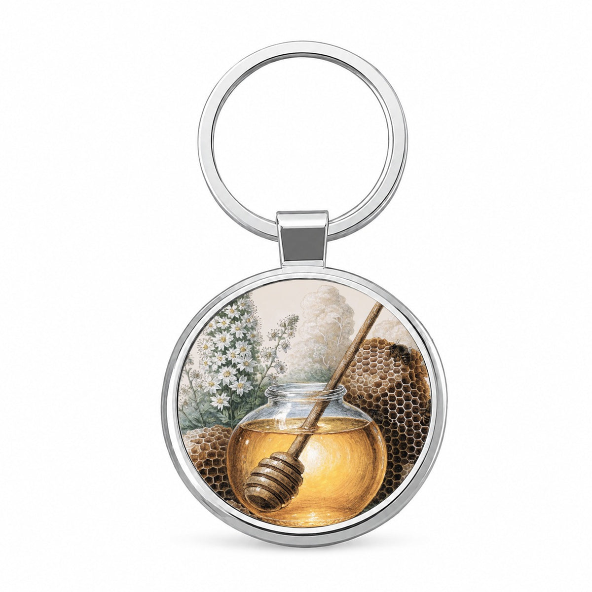 Artisan Honey Harvest Round Metal Keychain