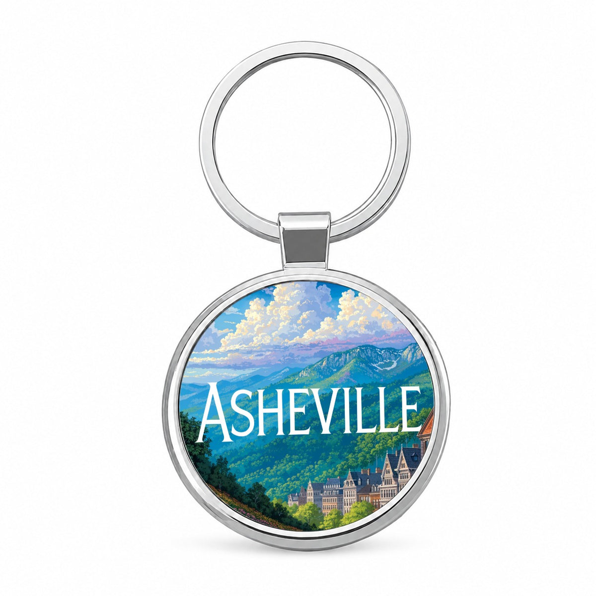 Asheville North Carolina Travel Round Metal Keychain