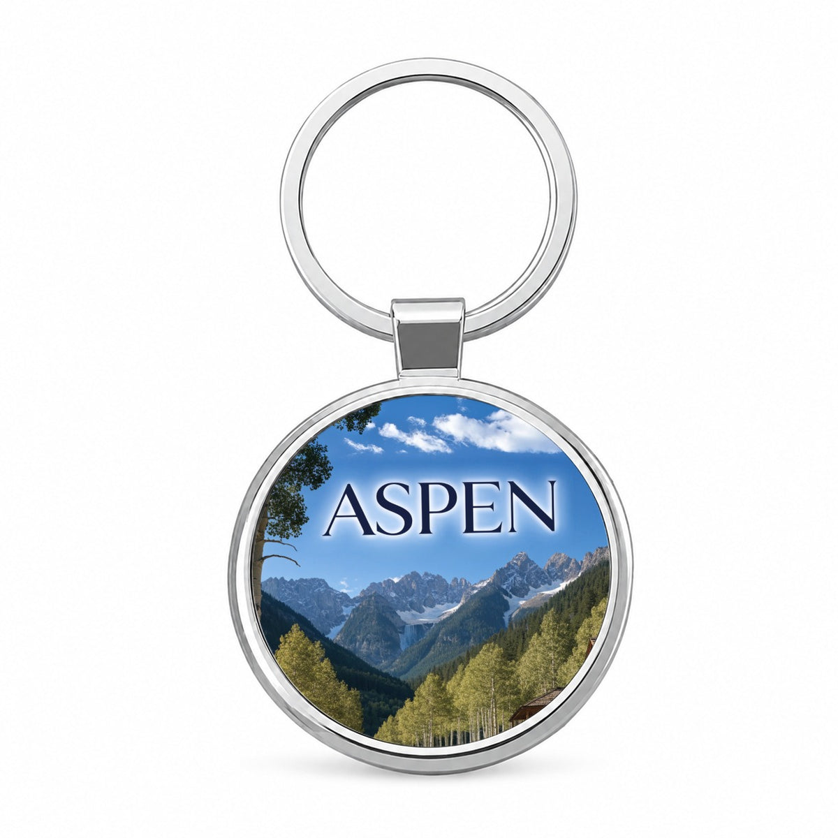 Aspen Colorado Mountains Travel Round Metal Keychain