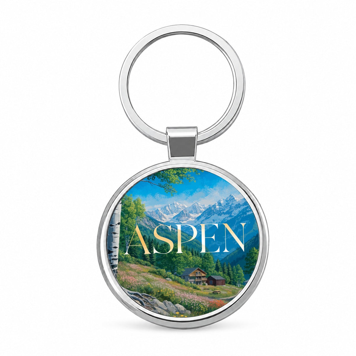 Aspen Colorado Travel Round Metal Keychain