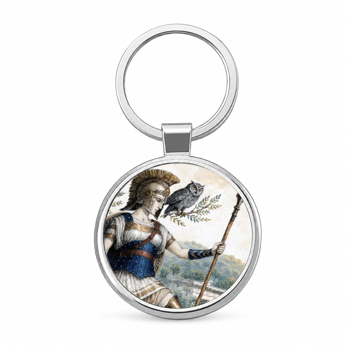 Athena Greek Goddess Round Metal Keychain