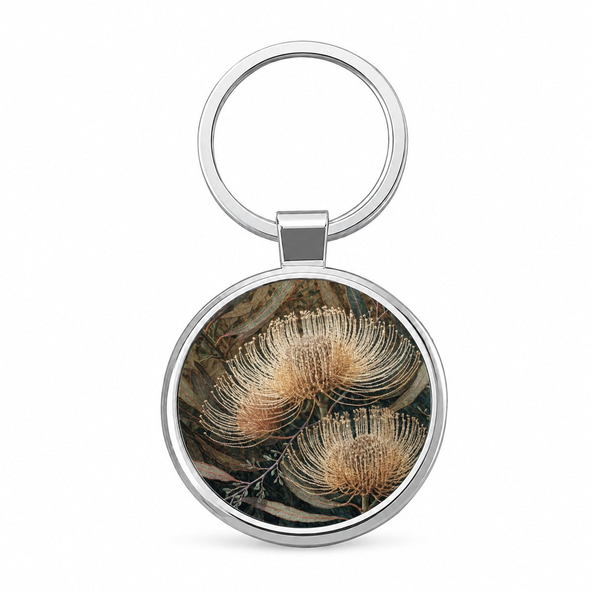 Banksia Australian Botanical Round Metal Keychain