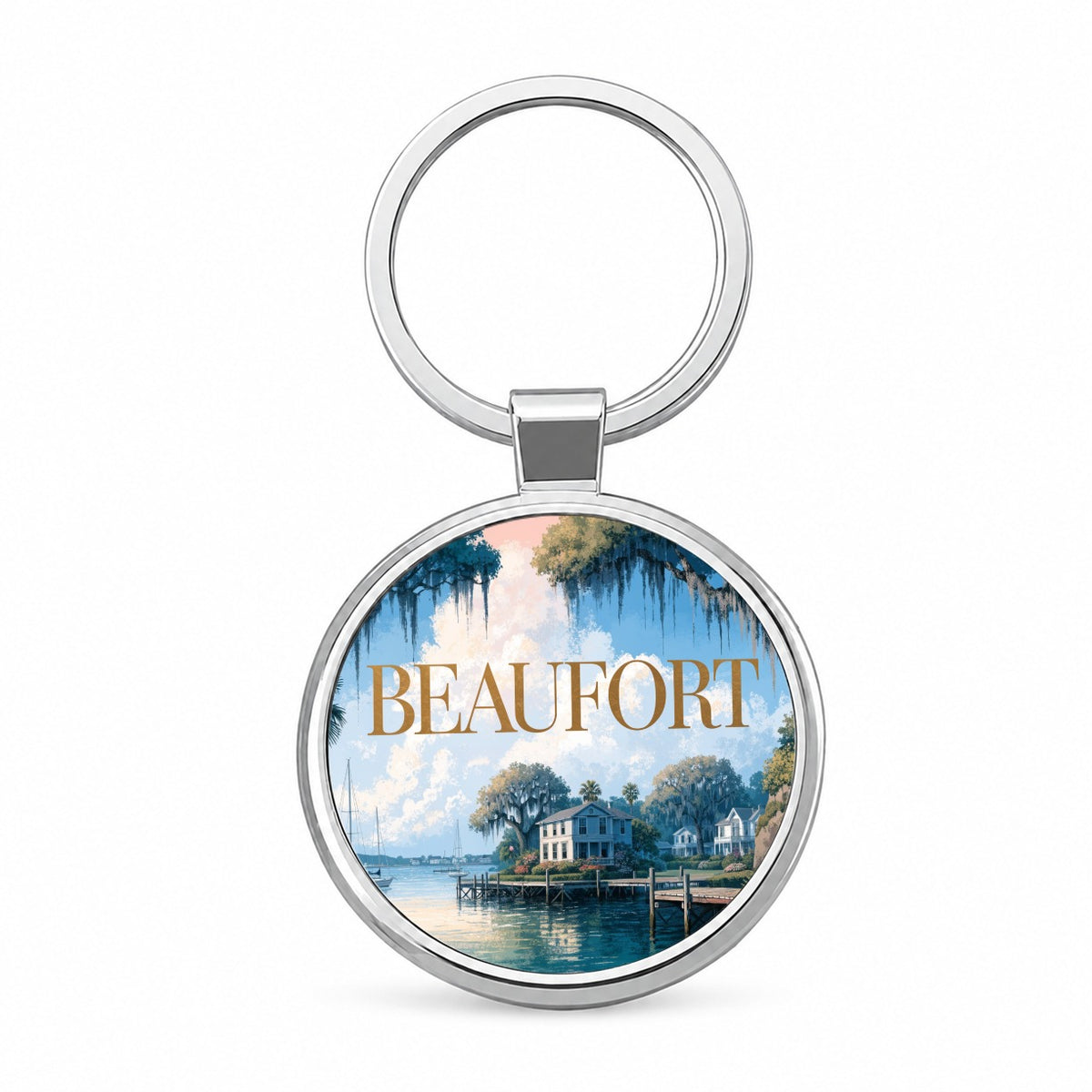 Beaufort South Carolina Travel Round Metal Keychain