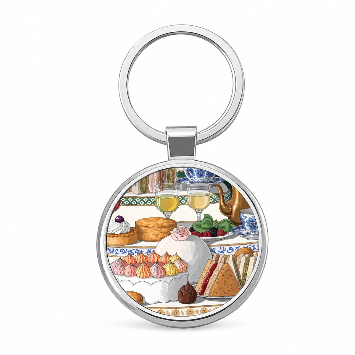Beautiful Afternoon High Tea Round Metal Keychain