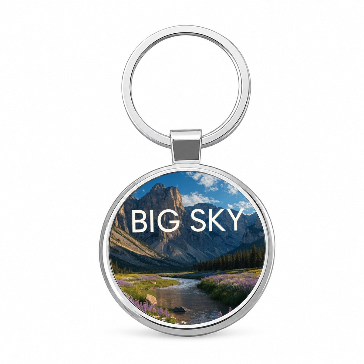 Big Sky Montana Travel Mountains Round Metal Keychain