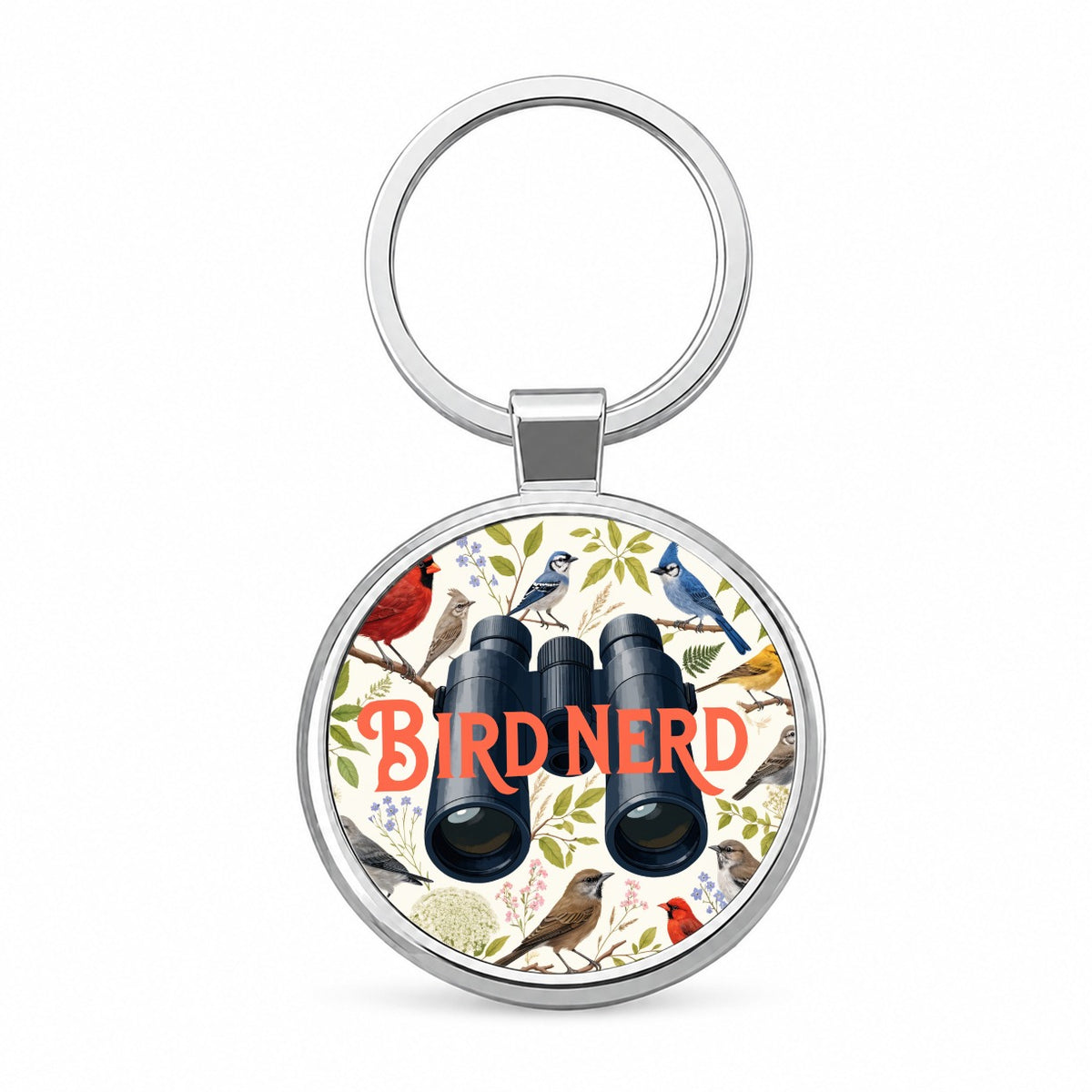 Bird Nerd Binoculars Birdwatching Round Metal Keychain