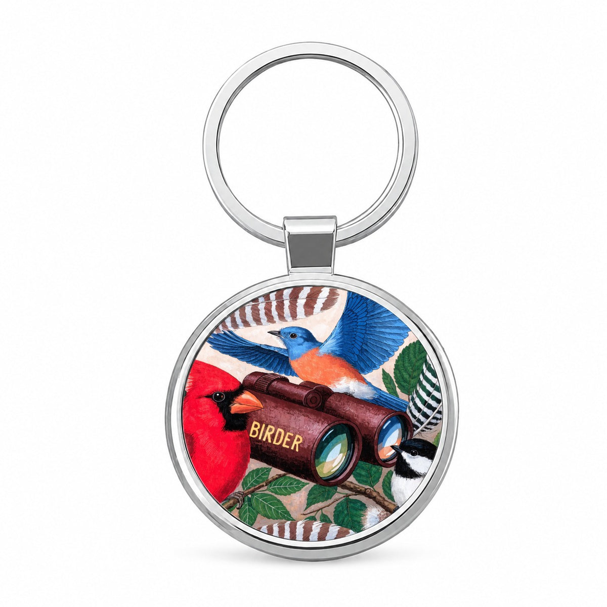 Birder Bird Lover Binoculars Round Metal Keychain