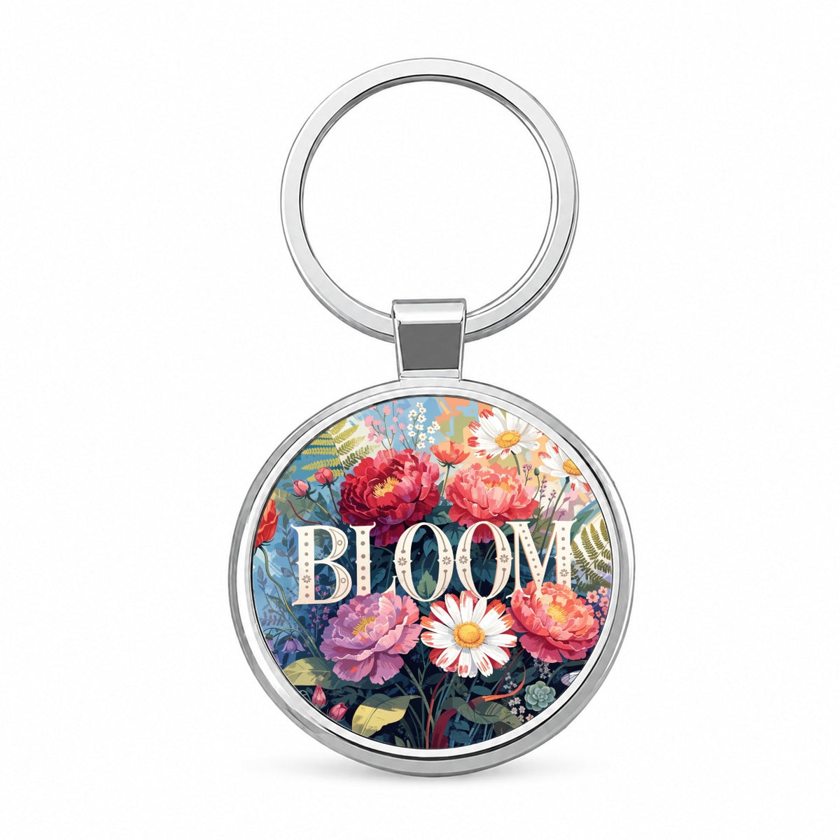 Bloom Gardening Flowers Floral Round Metal Keychain