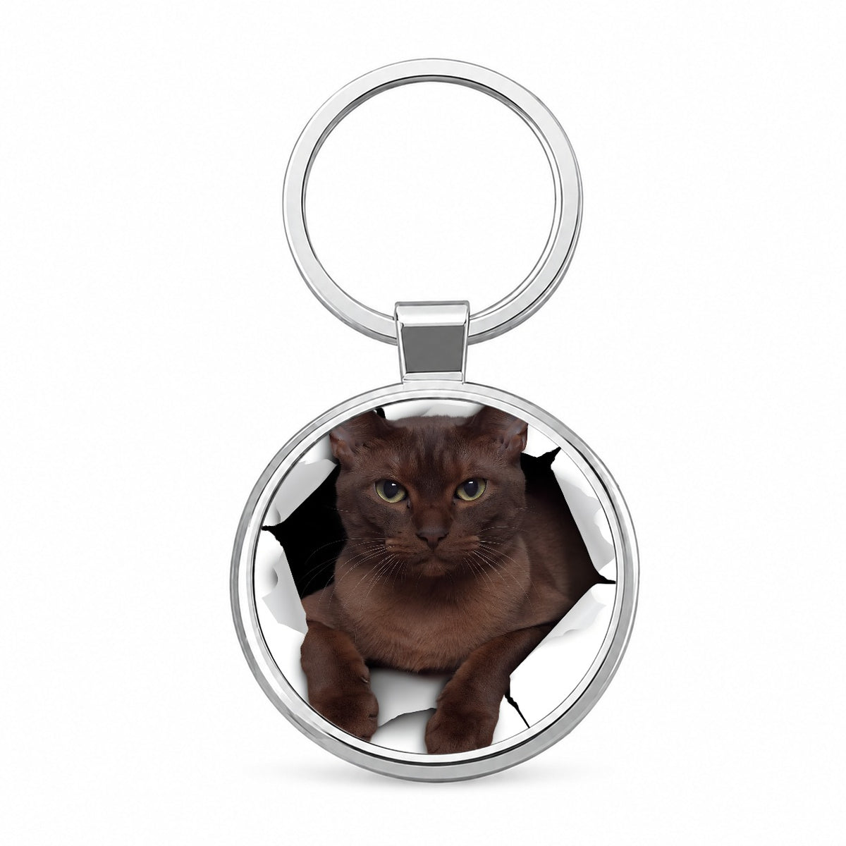 Burmese Cat Breakout Round Metal Keychain