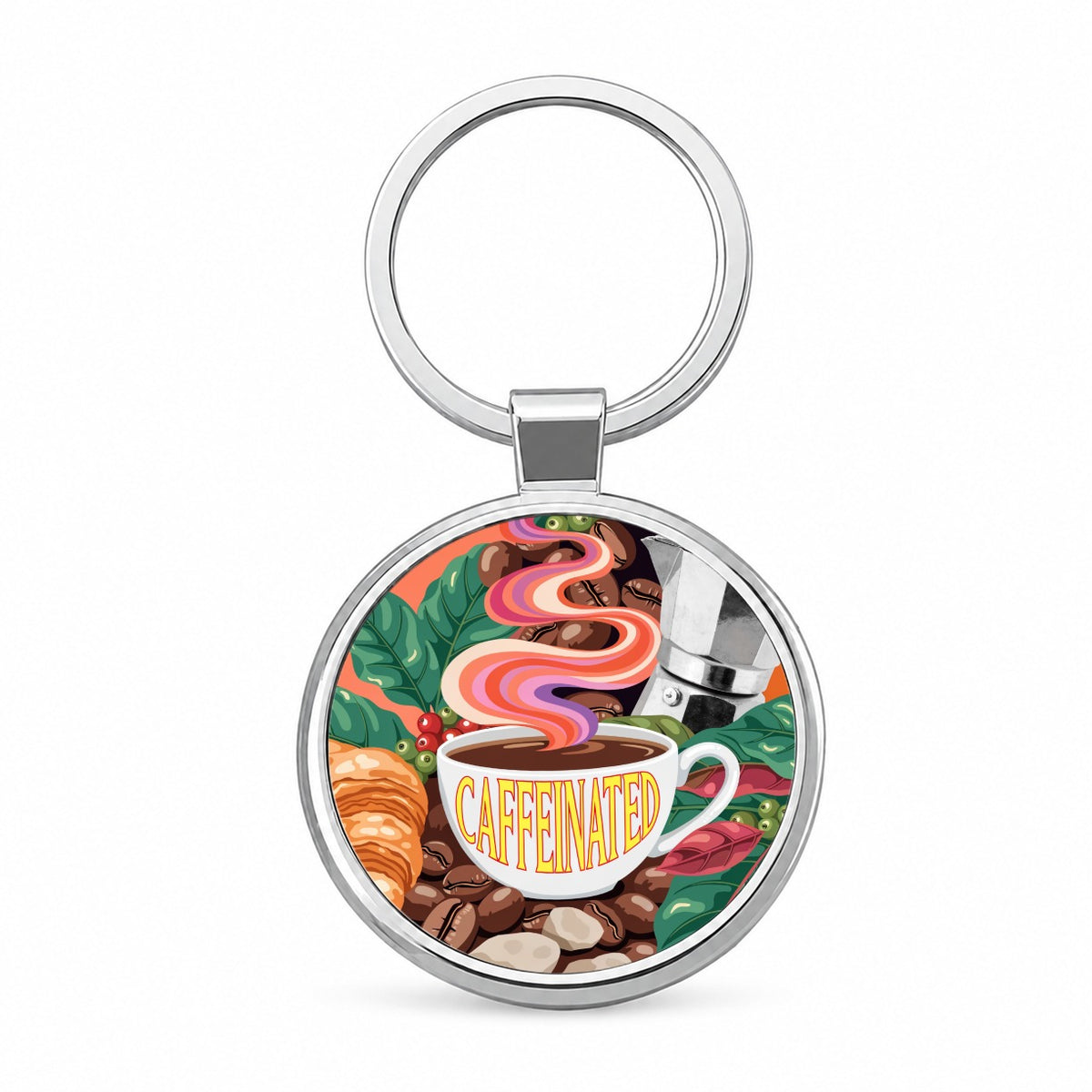 Caffeinated Coffee Cup Lover Fun Round Metal Keychain