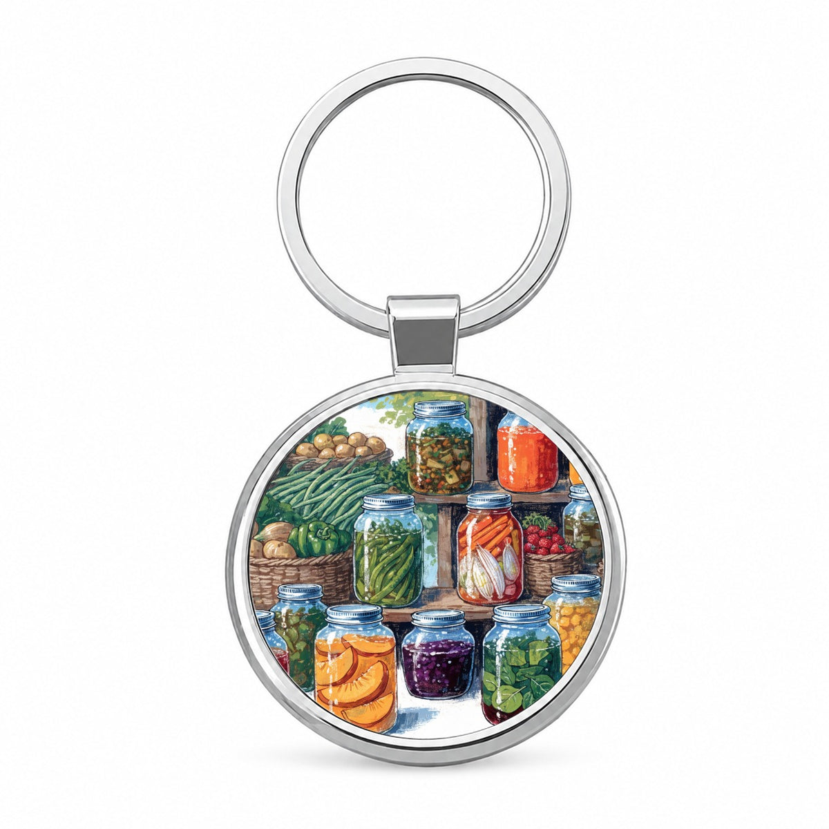 Canning Preserving Garden Round Metal Keychain