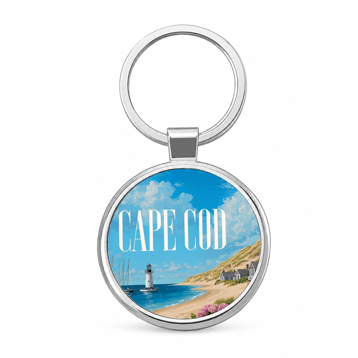 Cape Cod Massachusetts Travel Round Metal Keychain