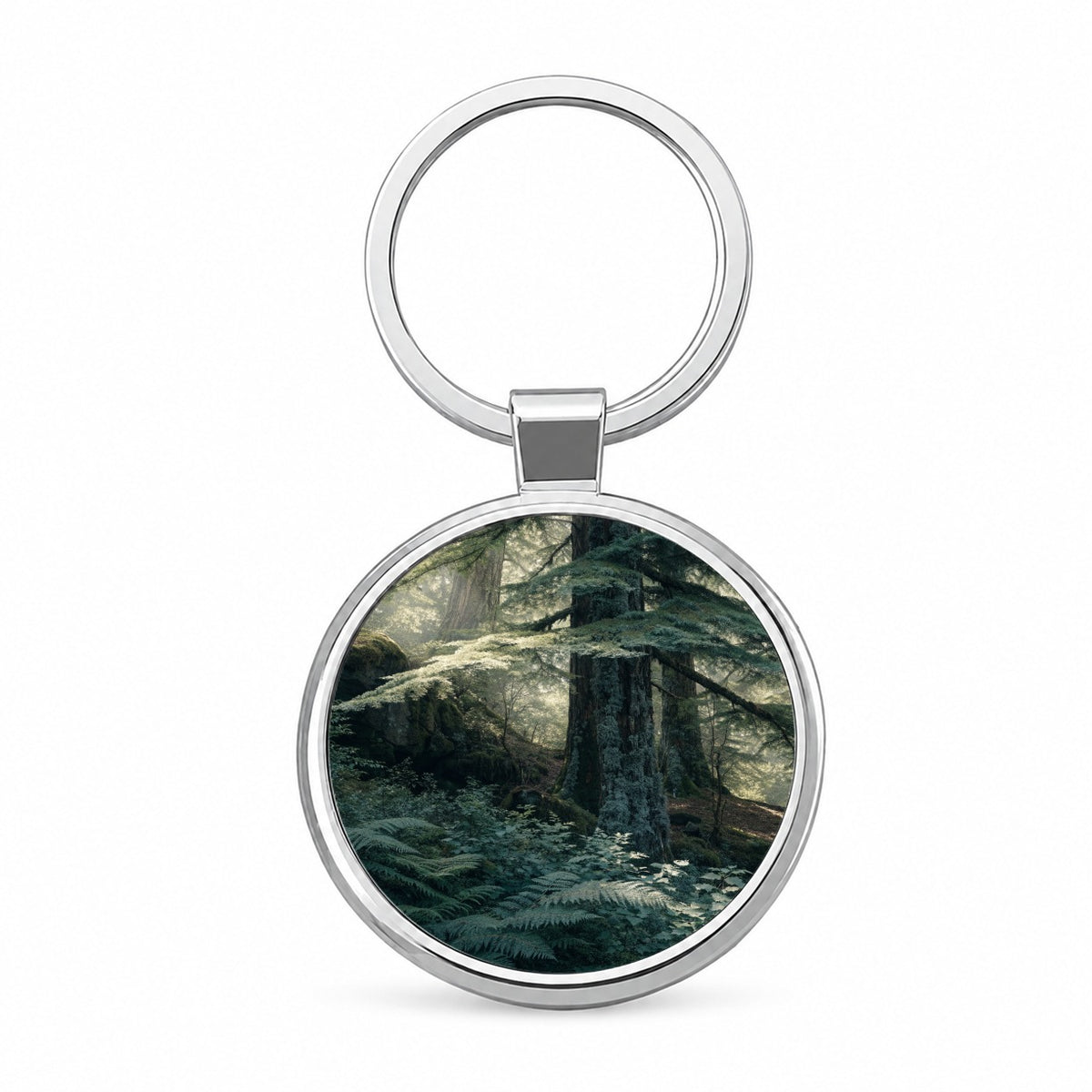 Cedar Woodland Forest Round Metal Keychain