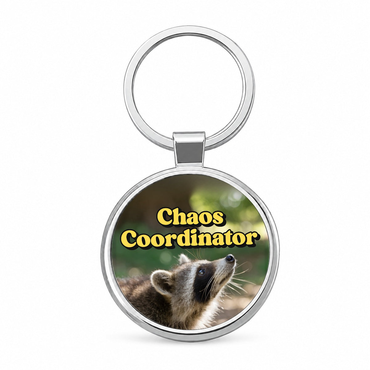 Chaos Coordinator Raccoon Funny Round Metal Keychain