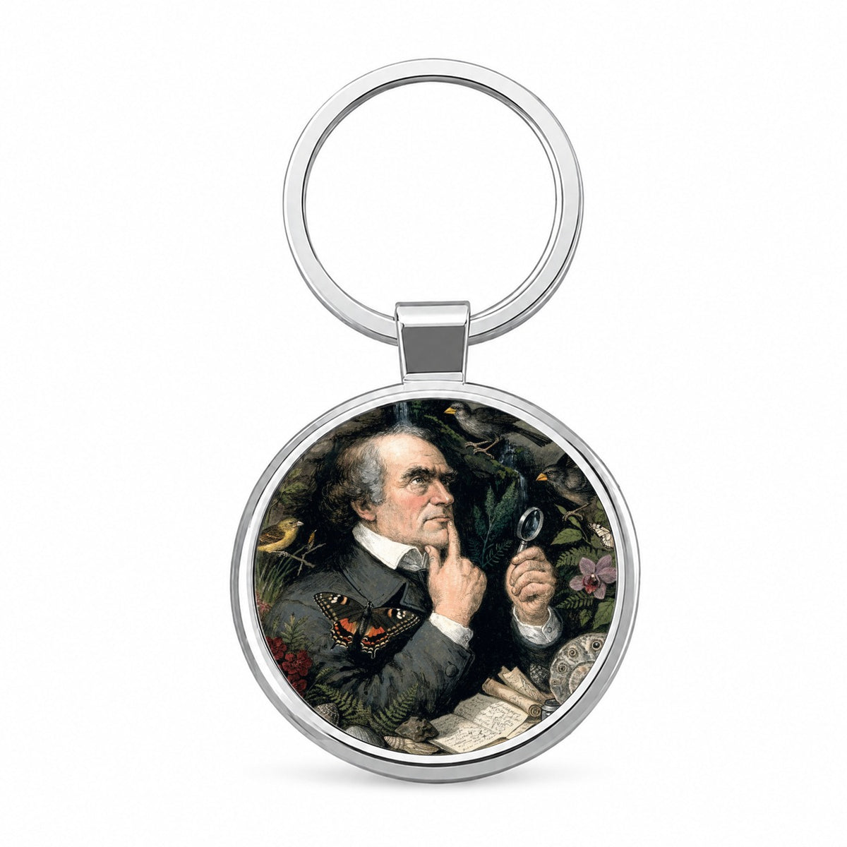 Charles Darwin Naturalist Round Metal Keychain