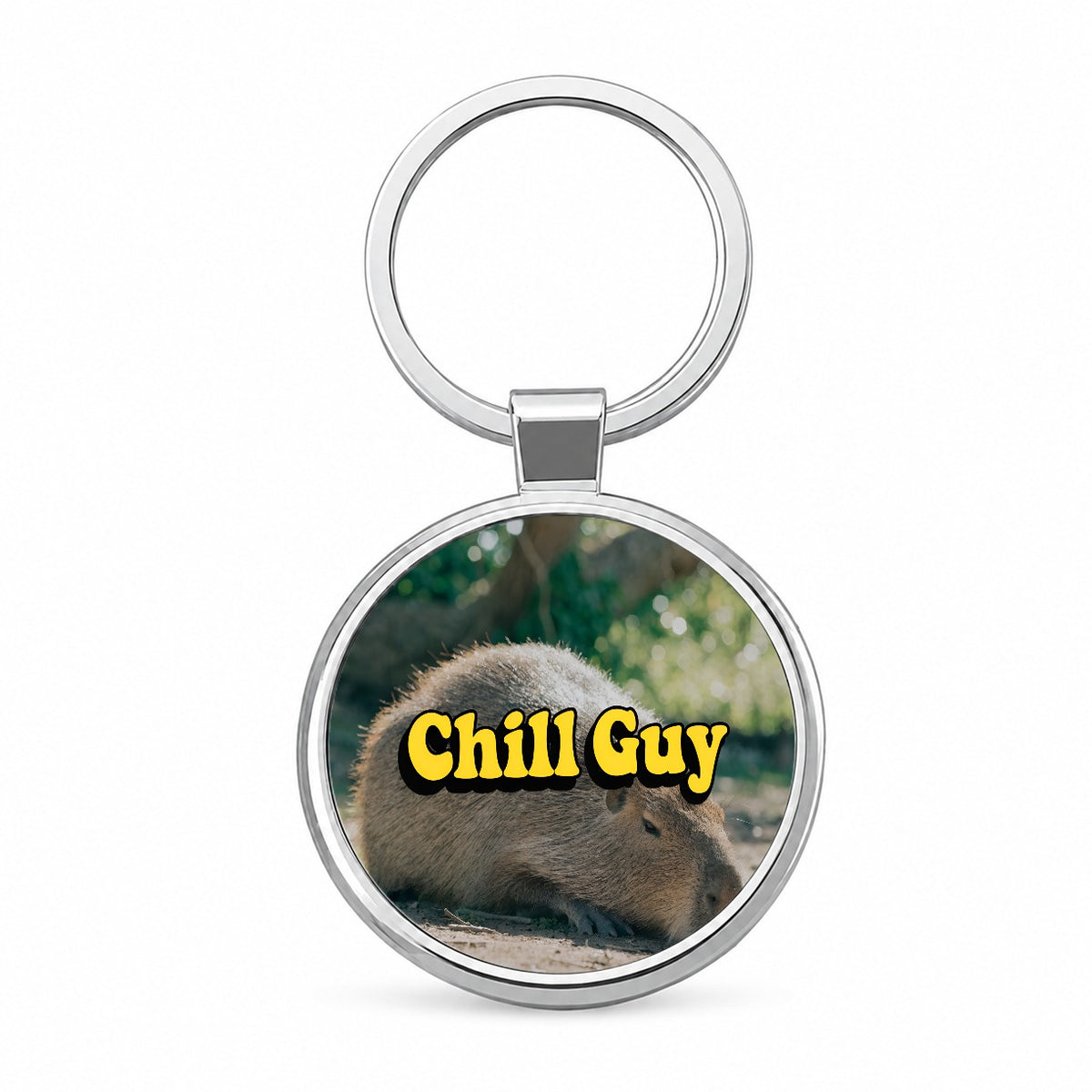 Chill Guy Capybara Funny Round Metal Keychain
