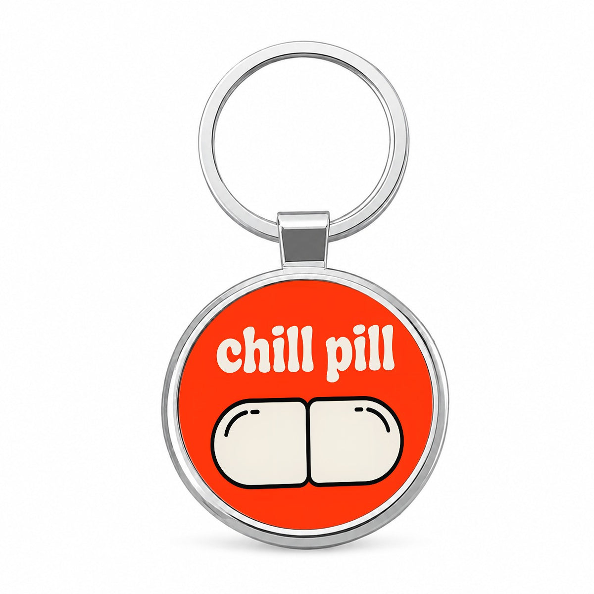 Chill Pill Funny Round Metal Keychain