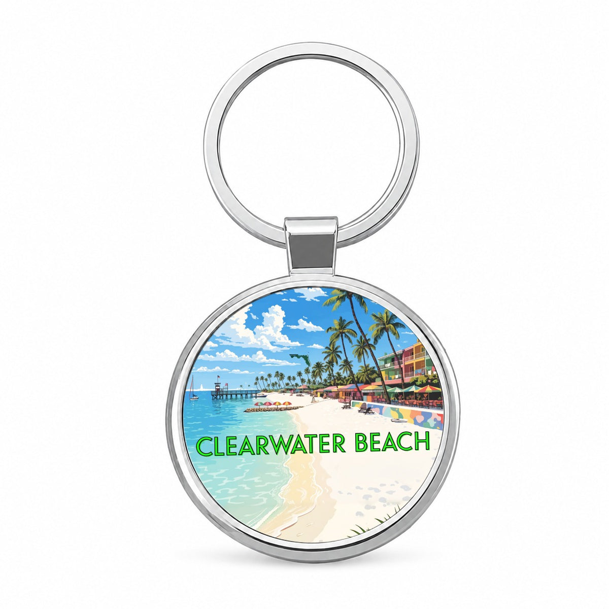 Clearwater Beach Florida Travel Round Metal Keychain