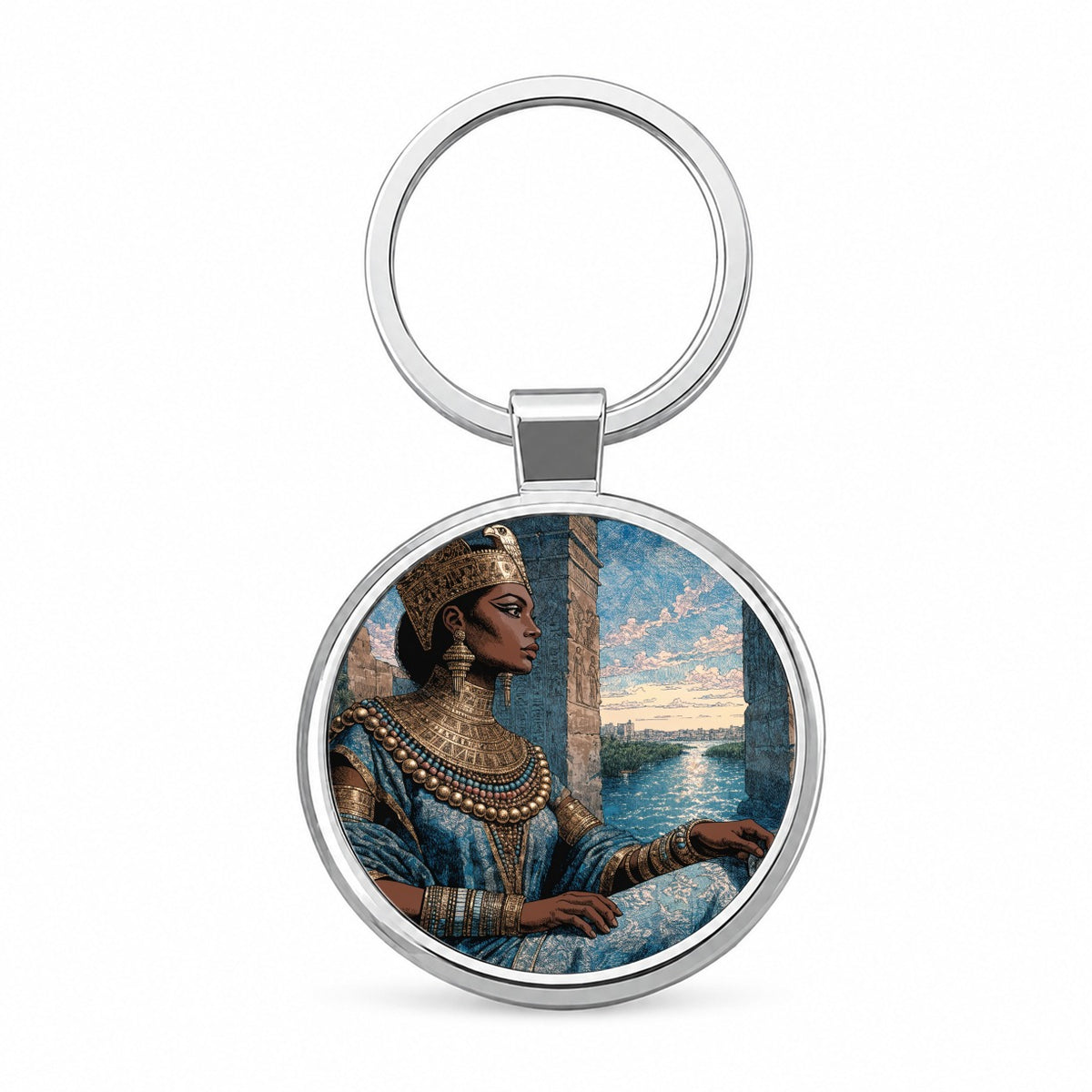 Cleopatra Egyptian Queen Round Metal Keychain