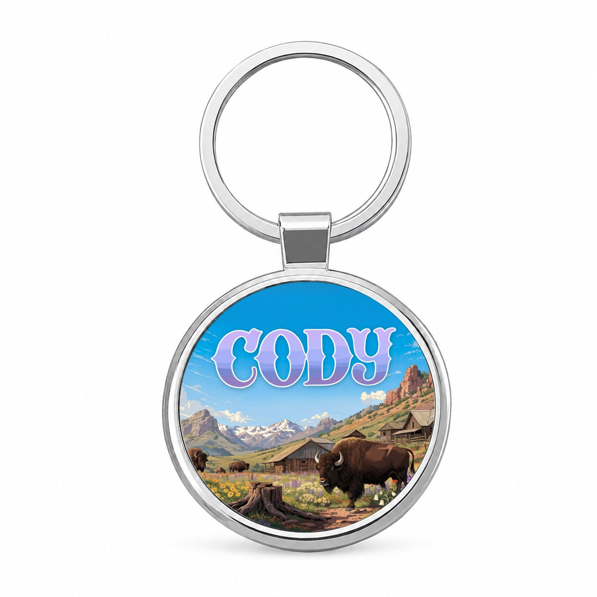 Cody Wyoming Travel Round Metal Keychain