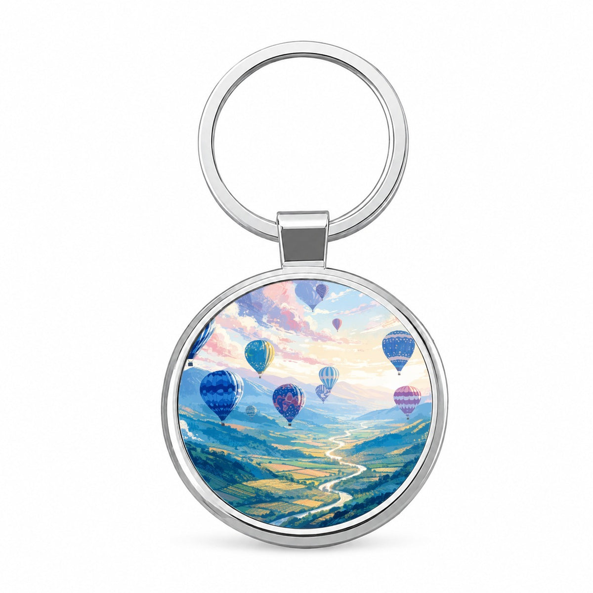 Colorful Hot Air Balloons Round Metal Keychain