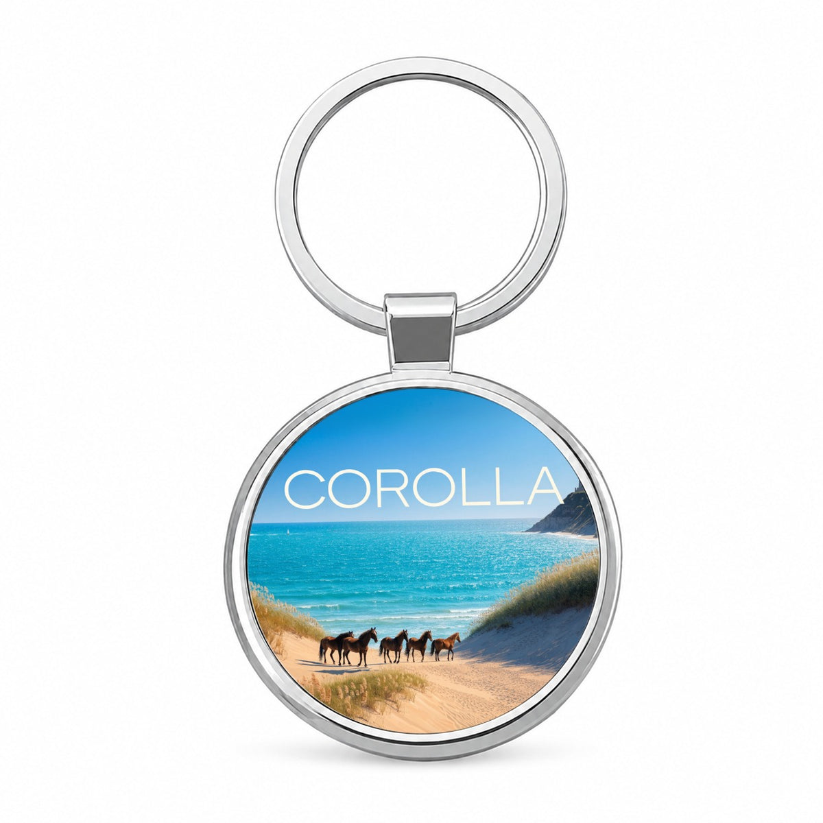 Corolla North Carolina Travel Round Metal Keychain